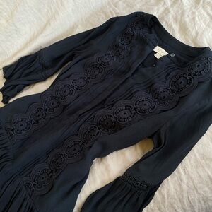 Navy Blue Flounce Embroidered Dress